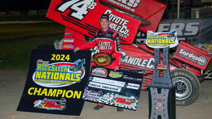 His string of even numbered year triumphs continued Sunday night as Jake Bubak followed 2020 and 2022 victories with the plush 2024 RaceSaver Nationals checkers. (Photo by Joe Orth)